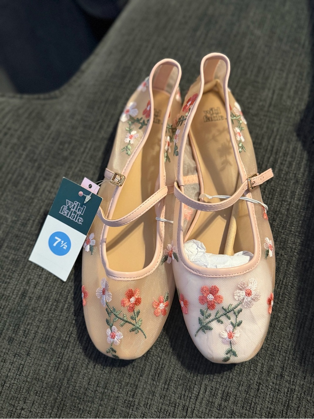 Girls' Pink Floral Mary Jane Ballet Flats - Kids Shoes - Picture 2 of 2
